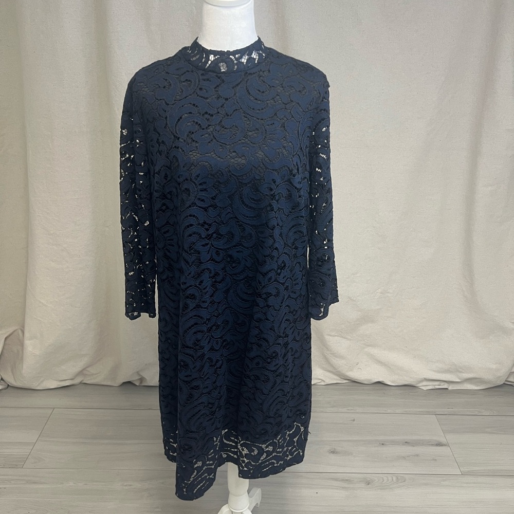Black Tape | Navy and Black Lace Shift Dress Whimsigoth Preppy Cocktail Sz 8